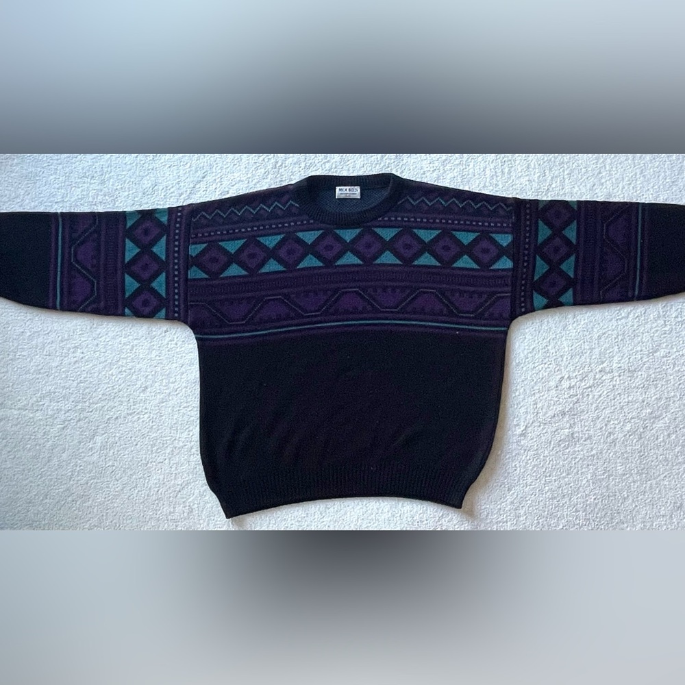 Vintage Black and Purple Geometric Crewneck Sweater - Picture 2 of 7